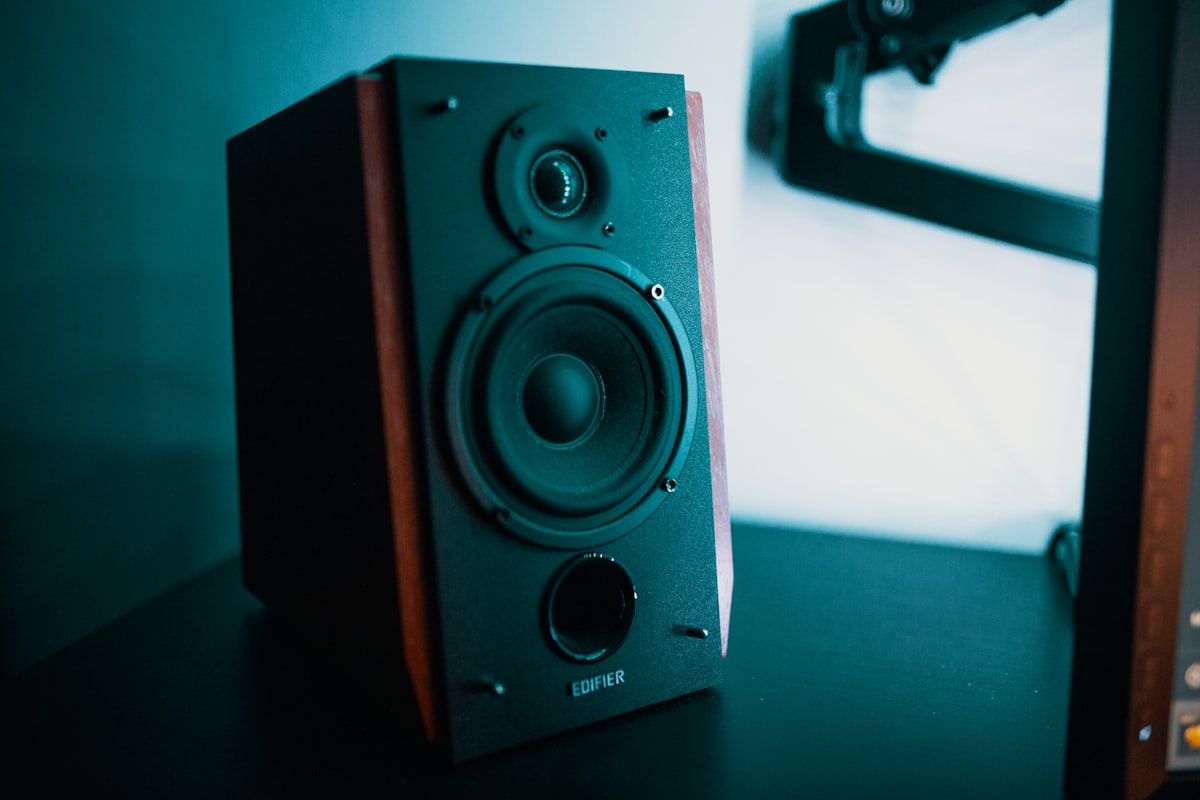 Floorstanding reference speakers in a listening room